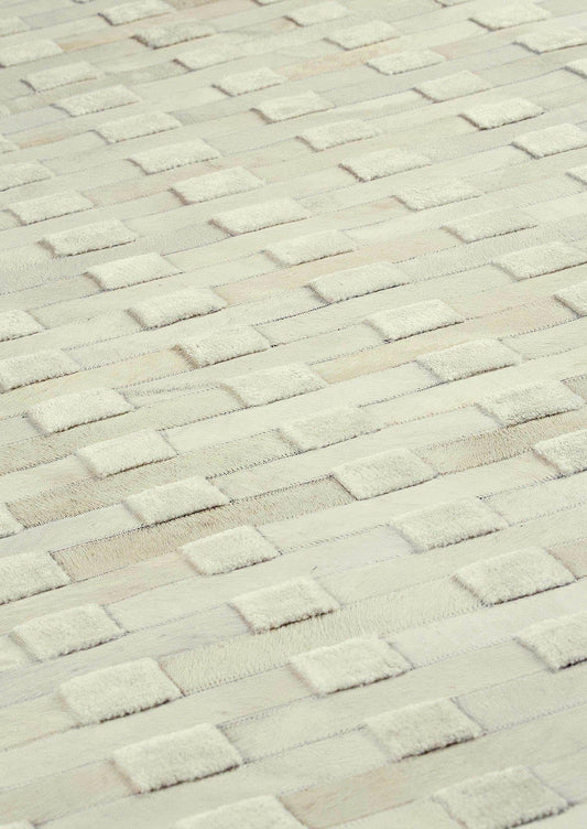 Luxury Geometric Contemporary Handmade Leather Tufted Rio Canopus White/Beige Area Rug Carpet