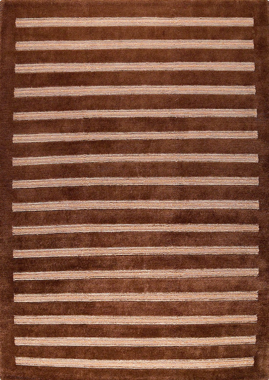 Hand Knotted Striated Pico Chicago Brown Area Rug Carpet