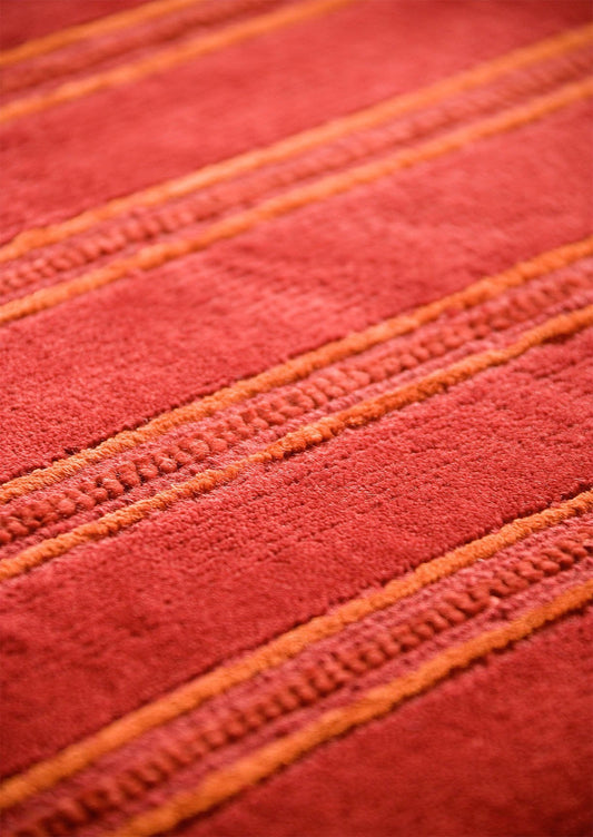 Hand Knotted Striated Pico Chicago Red Area Rug Carpet