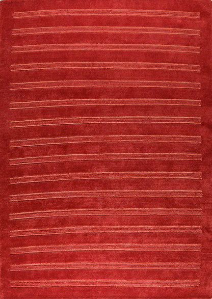 Hand Knotted Striated Pico Chicago Red Area Rug Carpet