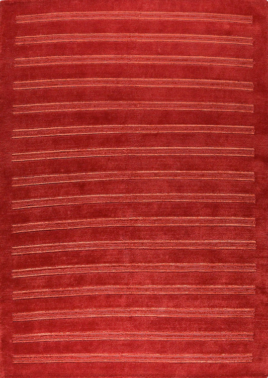 Hand Knotted Striated Pico Chicago Red Area Rug Carpet