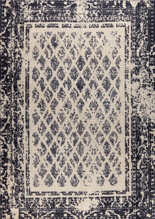 Modern Contemporary Geometric Abstract Border Mariam Corona Charcoal/Grey Wool Area Rug Carpet