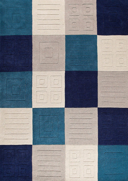 Geo Play Hand Tufted Catena Cuadro Blue/Grey Area Rug Carpet