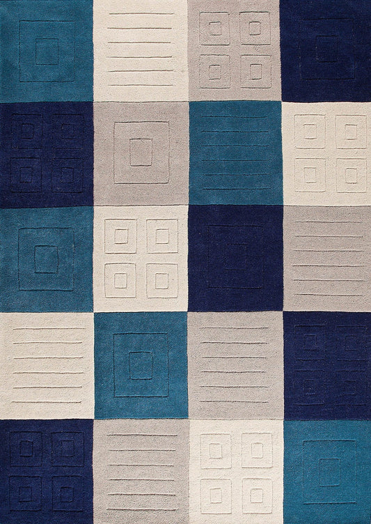 Geo Play Hand Tufted Catena Cuadro Blue/Grey Area Rug Carpet