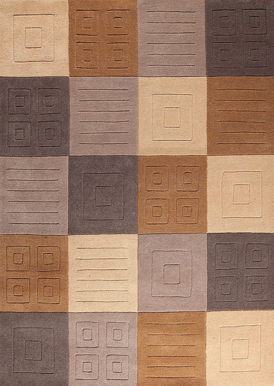 Geo Play Hand Tufted Catena Cuadro Grey/Beige Area Rug Carpet