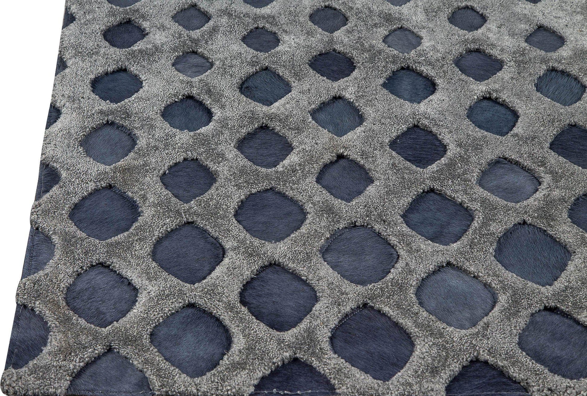 Luxury Geometric Contemporary Handmade Leather Tufted Rio Cursa Blue/Indigo Area Rug Carpet