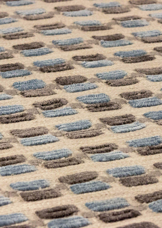 Hand Woven Scattered High-Low Look Geo Wako Dayton Blue Area Rug Carpet