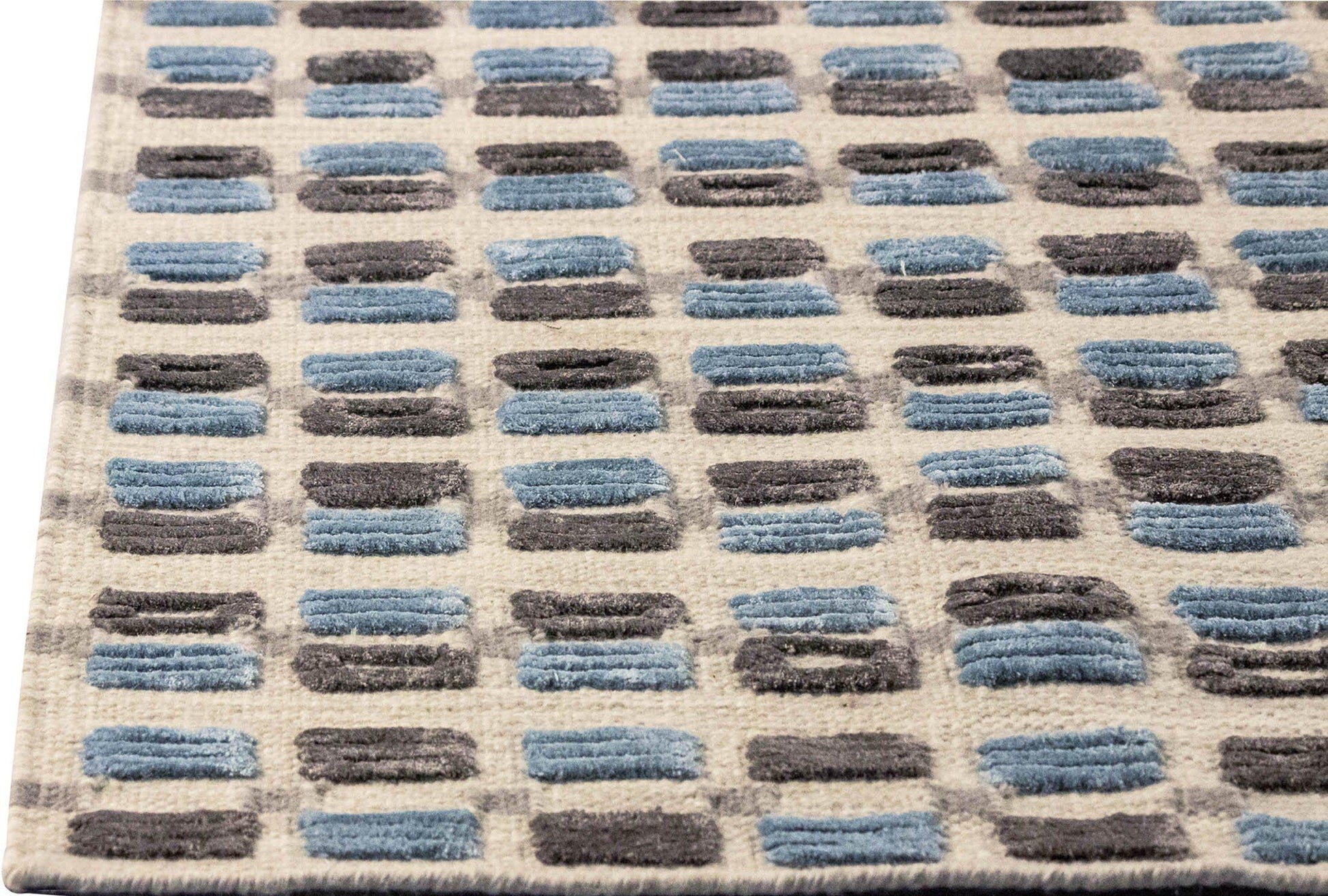 Hand Woven Scattered High-Low Look Geo Wako Dayton Blue Area Rug Carpet