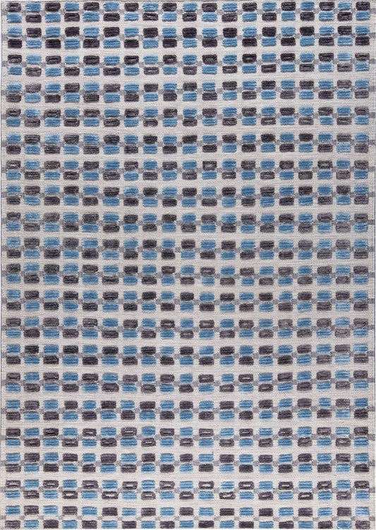Hand Woven Scattered High-Low Look Geo Wako Dayton Blue Area Rug Carpet