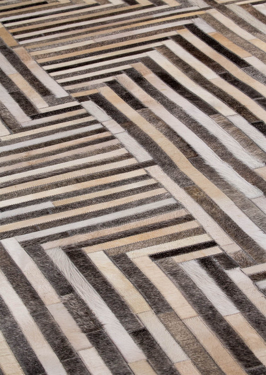 Luxury Geometric Contemporary Handmade Leather Gau Draco Grey Area Rug Carpet