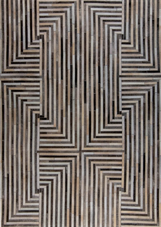 Luxury Geometric Contemporary Handmade Leather Gau Draco Grey Area Rug Carpet