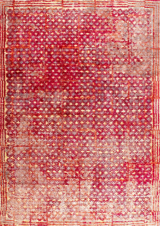 Contemporary Abstract Texture Border Shah Ferrara Red Area Rug Carpet