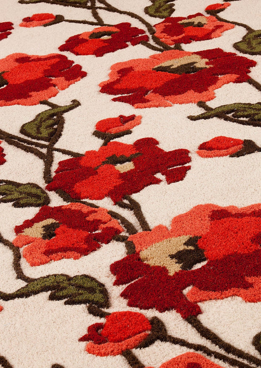 Hand-Tufted Floral Milano Fiore White/Red Area Rug Carpet