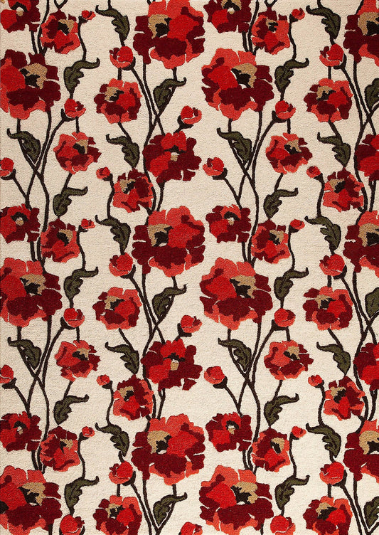 Hand-Tufted Floral Milano Fiore White/Red Area Rug Carpet