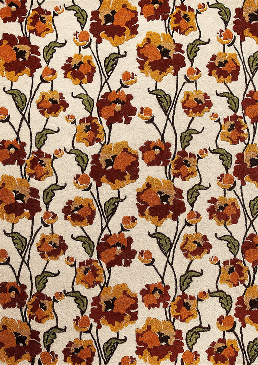 Hand-Tufted Floral Milano Fiore White/Rust Area Rug Carpet