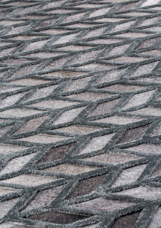 Luxury Geometric Contemporary Handmade Leather Tufted Rio Gamma Grey/Green Area Rug Carpet