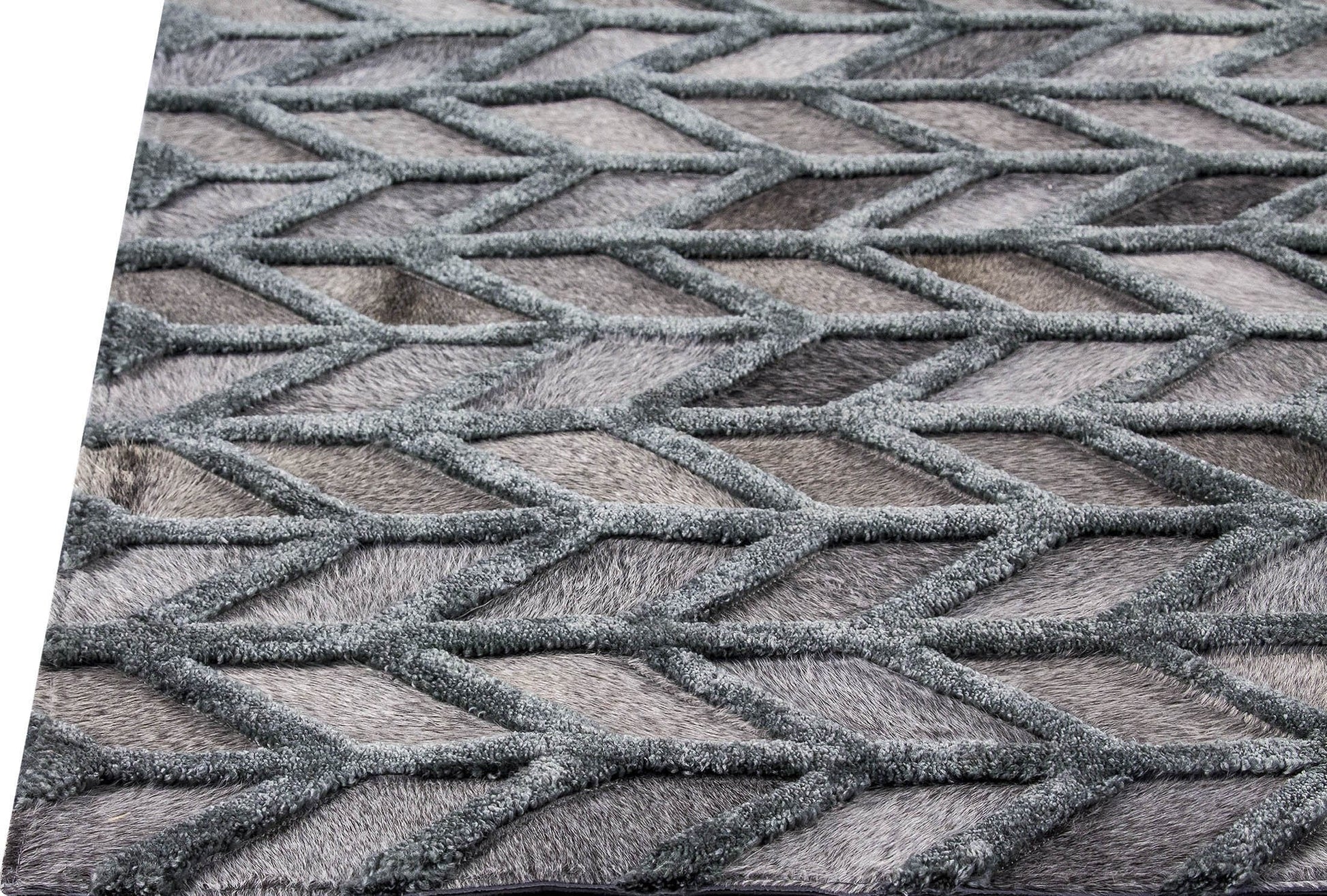 Luxury Geometric Contemporary Handmade Leather Tufted Rio Gamma Grey/Green Area Rug Carpet