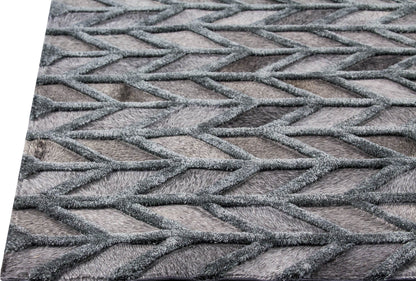 Luxury Geometric Contemporary Handmade Leather Tufted Rio Gamma Grey/Green Area Rug Carpet