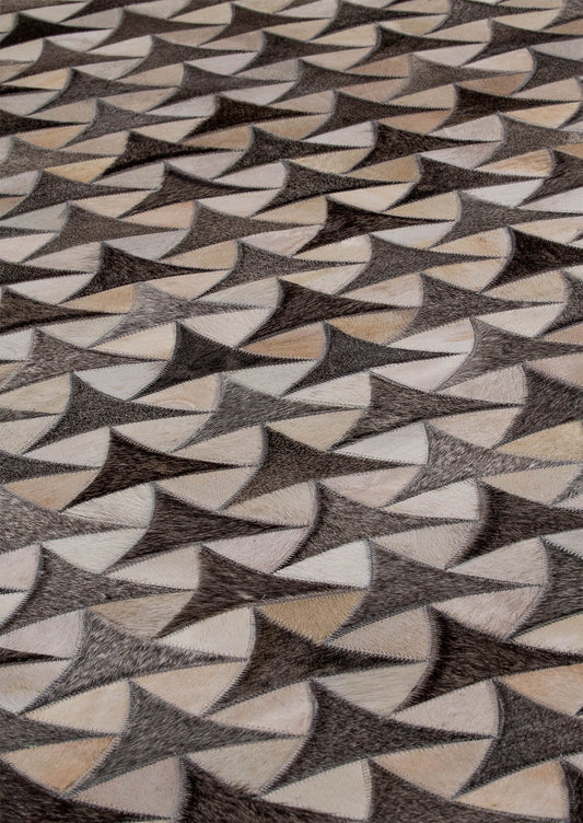 Luxury Geometric Contemporary Handmade Leather Gau Heka Grey Area Rug Carpet