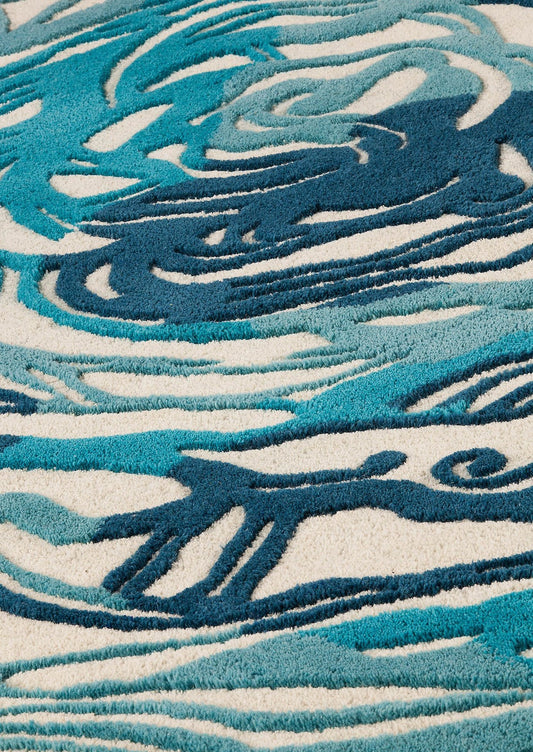 Hand-Tufted Floral Shaped Milano Hibiscus Turquoise Area Rug Carpet