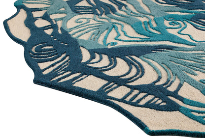 Hand-Tufted Floral Shaped Milano Hibiscus Turquoise Area Rug Carpet