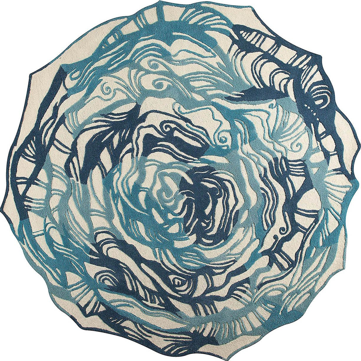 Hand-Tufted Floral Shaped Milano Hibiscus Turquoise Area Rug Carpet