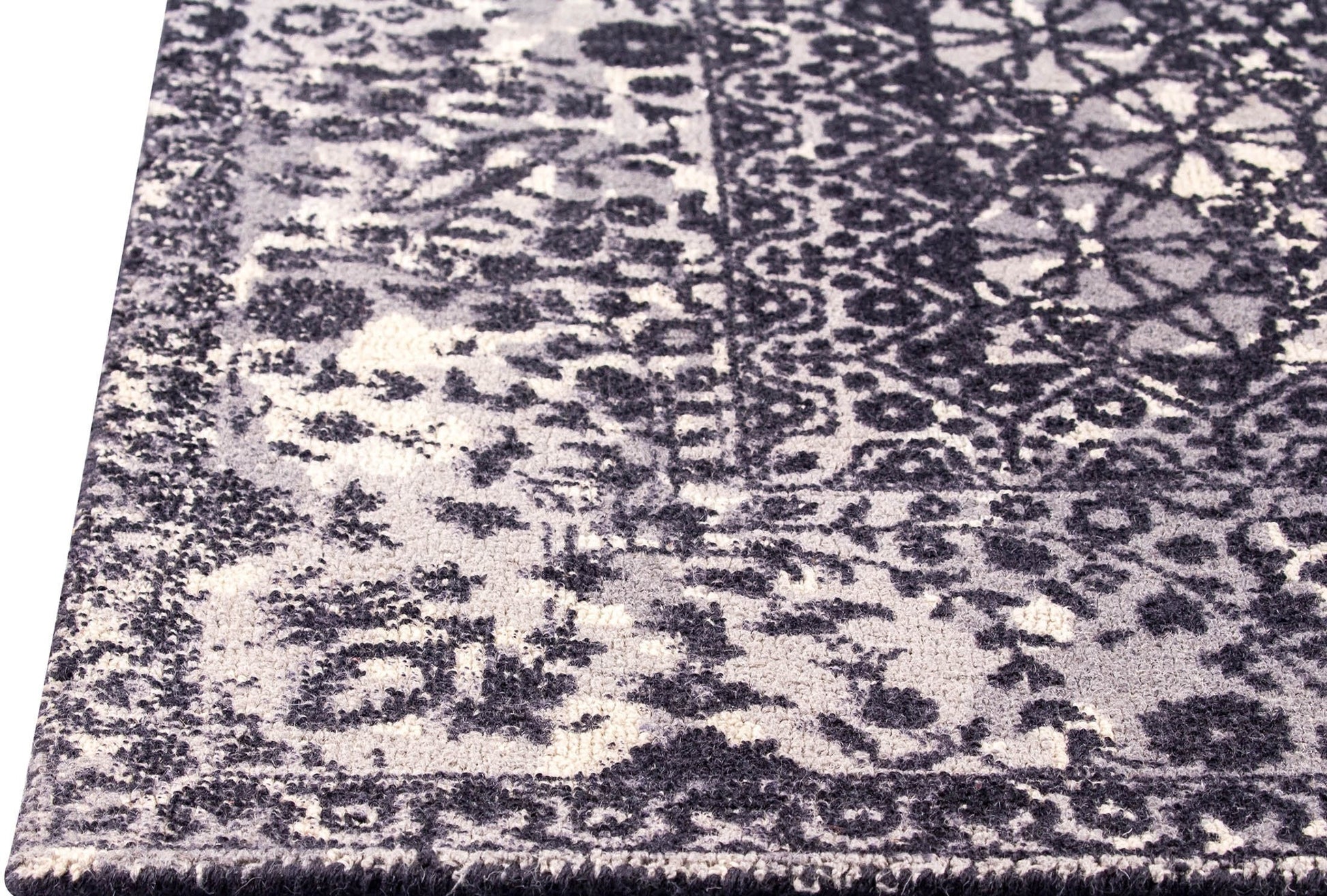 Modern Geometric Medallion Abstract Border Mariam Houston Grey Wool Area Rug Carpet,modern silver rug
