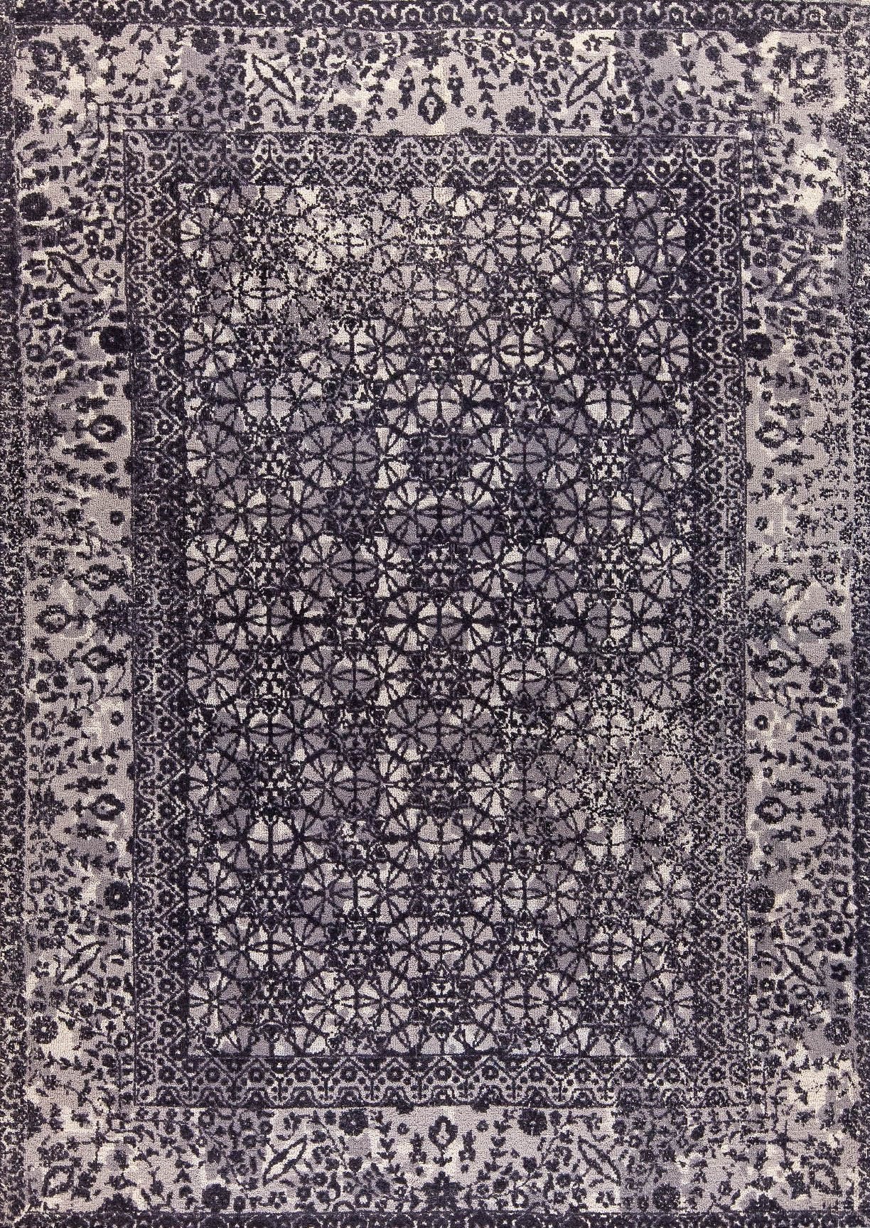 Modern Geometric Medallion Abstract Border Mariam Houston Grey Wool Area Rug Carpet,silver rug