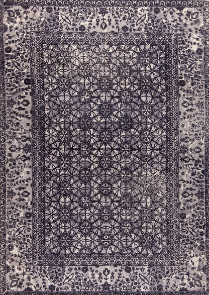 Modern Geometric Medallion Abstract Border Mariam Houston Grey Wool Area Rug Carpet,silver rug