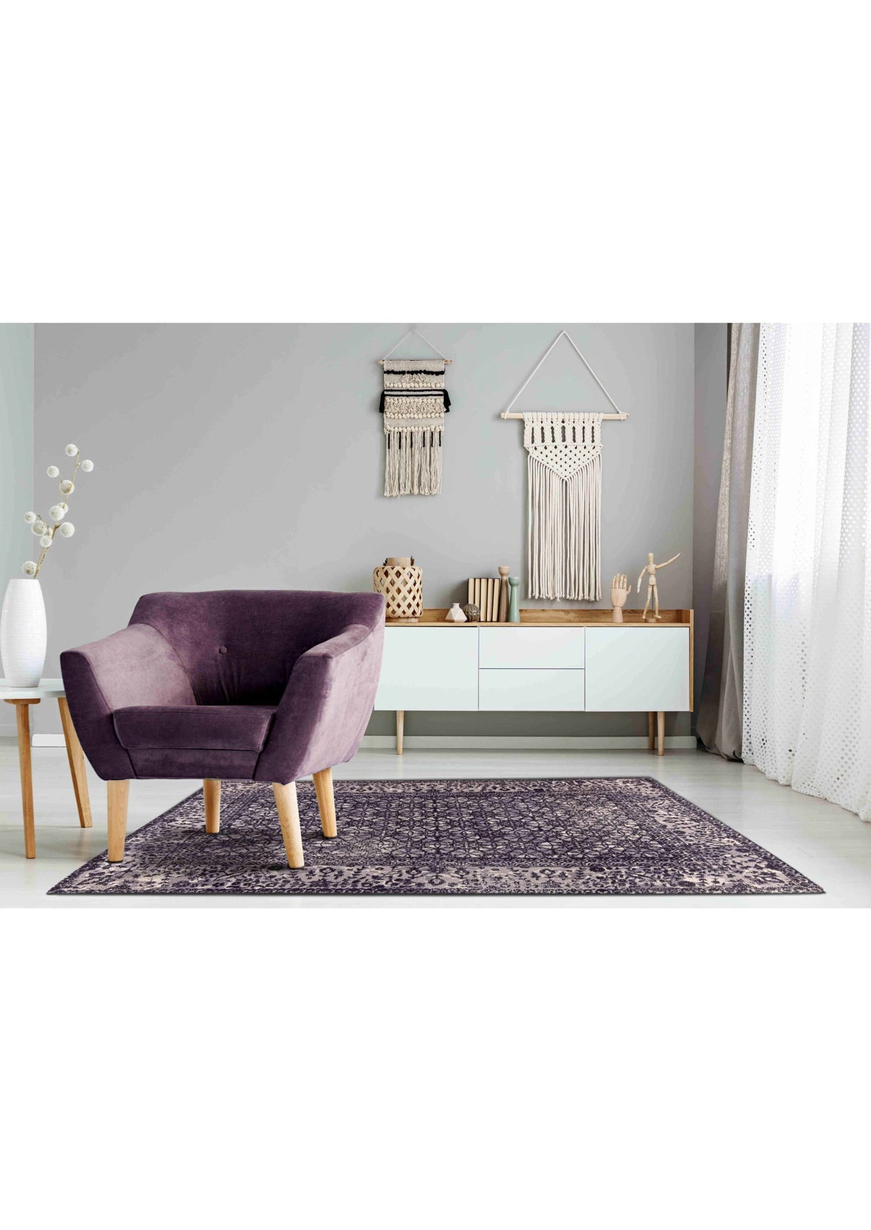 Modern Geometric Medallion Abstract Border Mariam Houston Grey Wool Area Rug Carpet,silver rug,silver shag rug,modern silver rug,black and silver rug