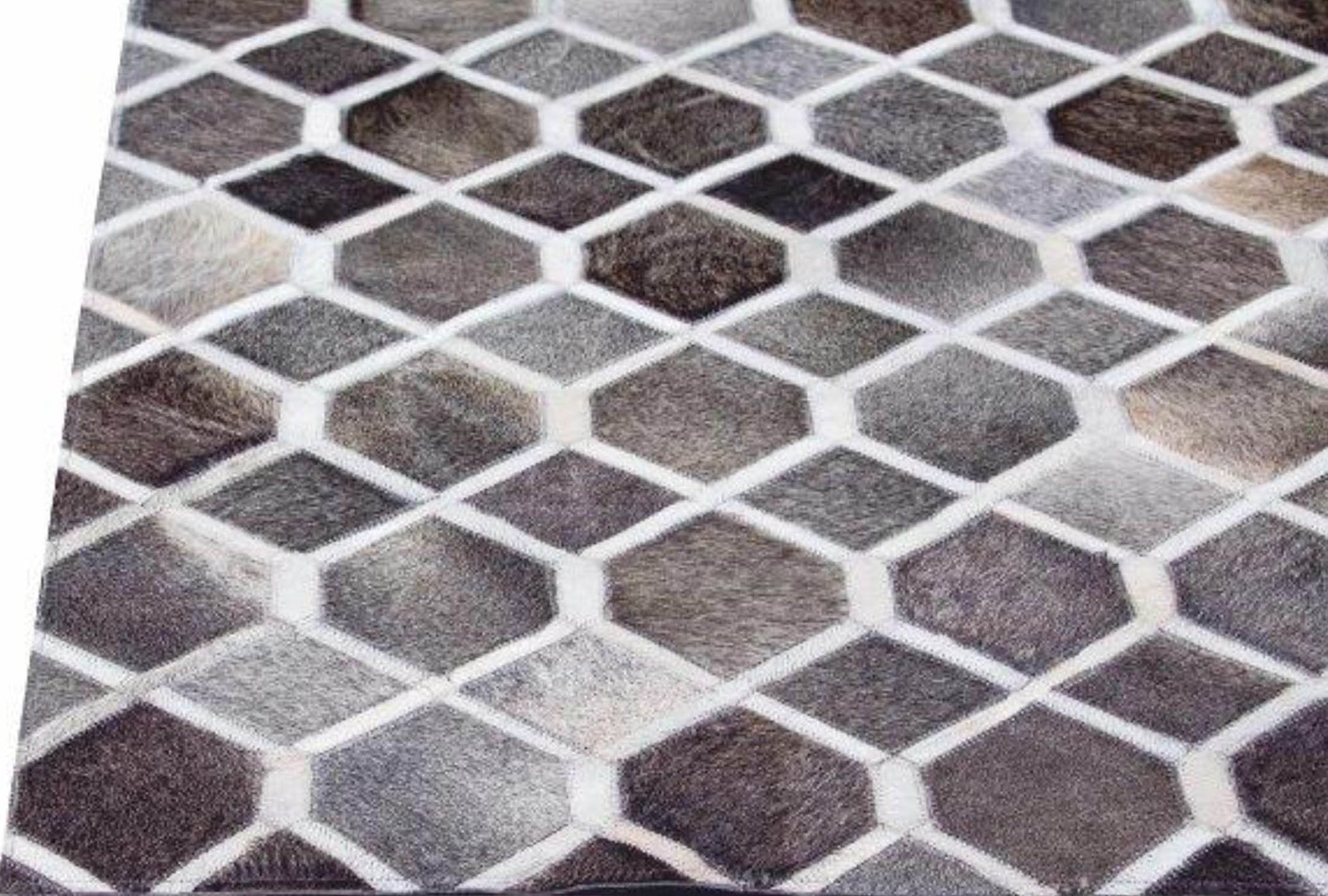 Luxury Geometric Contemporary Handmade Leather Gau Chess Beige/BrownArea Rug Carpet