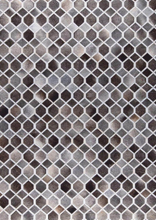 Luxury Geometric Contemporary Handmade Leather Gau Chess Beige/BrownArea Rug Carpet