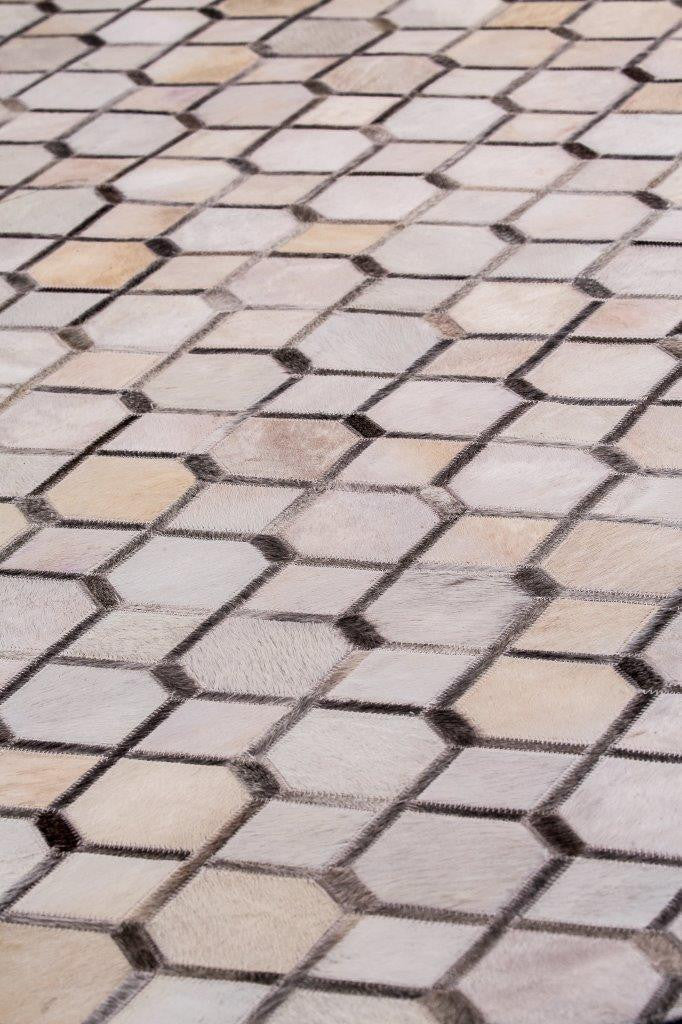Luxury Geometric Contemporary Handmade Leather Gau Hydra White/Grey Area Rug Carpet
