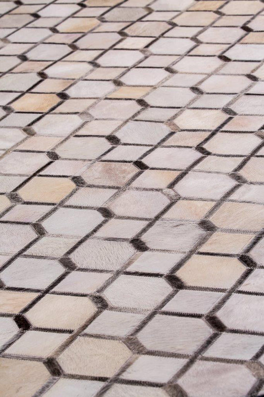 Luxury Geometric Contemporary Handmade Leather Gau Hydra White/Grey Area Rug Carpet