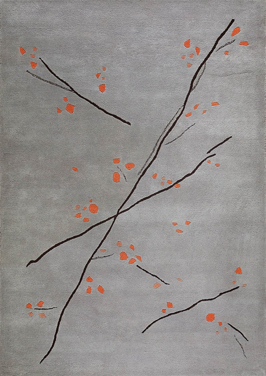 Hand-Tufted Abstract Floral Drawing Vinson Inari Grey/Orange Area Rug Carpet