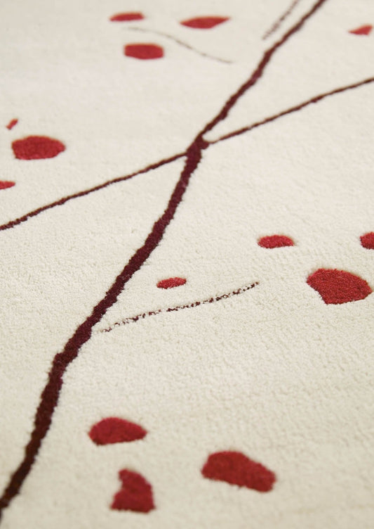 Hand-Tufted Abstract Floral Drawing Vinson Inari White/Red Area Rug Carpet