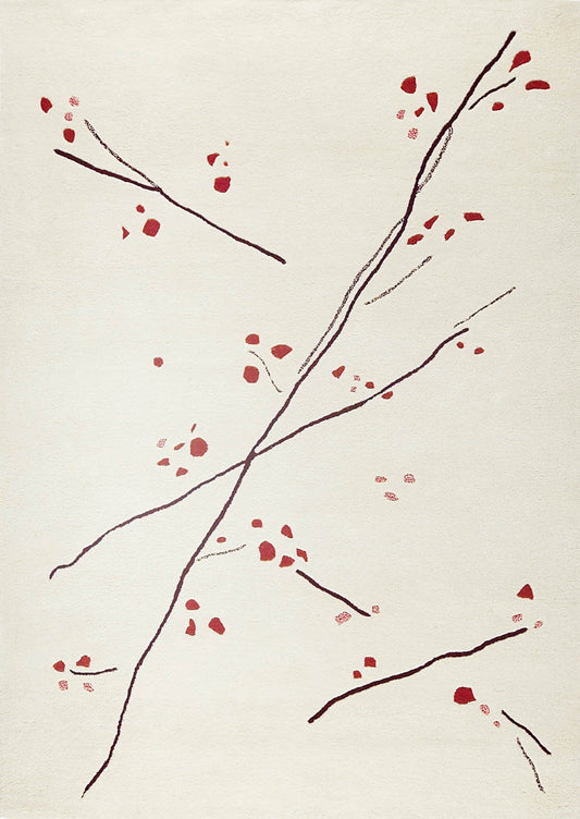 Hand-Tufted Abstract Floral Drawing Vinson Inari White/Red Area Rug Carpet