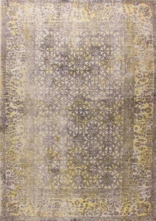 Contemporary Abstract Geo antiqued look Border Shah Kashmar Grey/Gold Area Rug Carpet