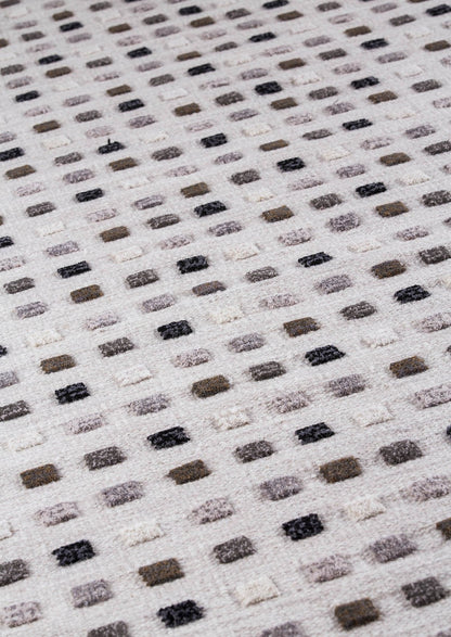Hand-Woven High Low Geometric Border Khema1 Light Grey Area Rug Carpet