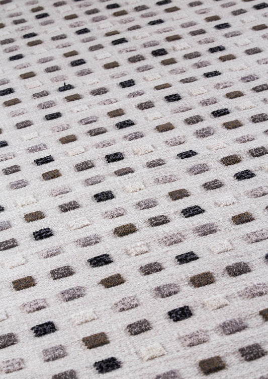 Hand-Woven High Low Geometric Border Khema1 Light Grey Area Rug Carpet