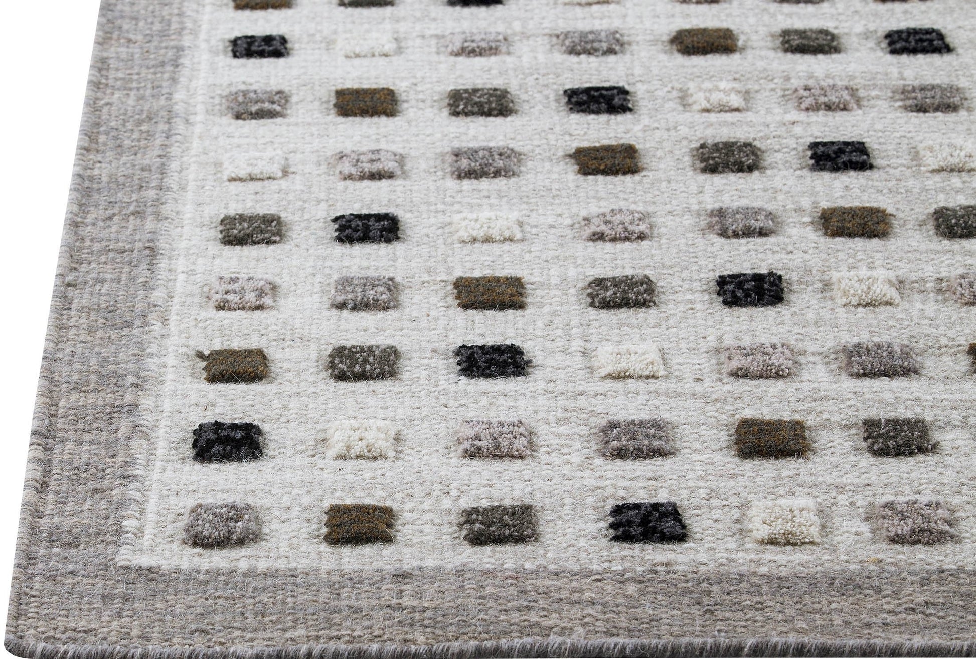 Hand-Woven High Low Geometric Border Khema1 Light Grey Area Rug Carpet