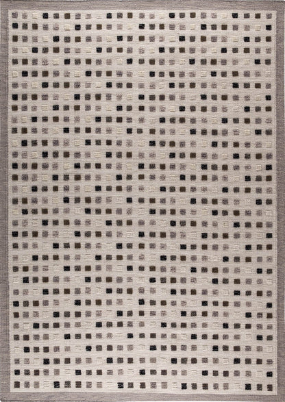 Hand-Woven High Low Geometric Border Khema1 Light Grey Area Rug Carpet