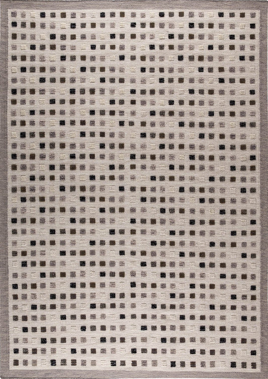 Hand-Woven High Low Geometric Border Khema1 Light Grey Area Rug Carpet