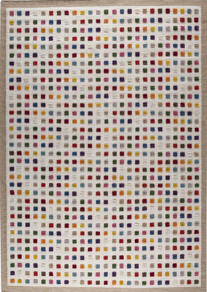 Hand-Woven High Low Geometric Border Khema1 Brown/Multi Area Rug Carpet