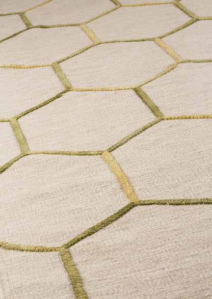 Hand Woven High-Low Geometric Kea Khema2 Green/Gold Area Rug Carpet