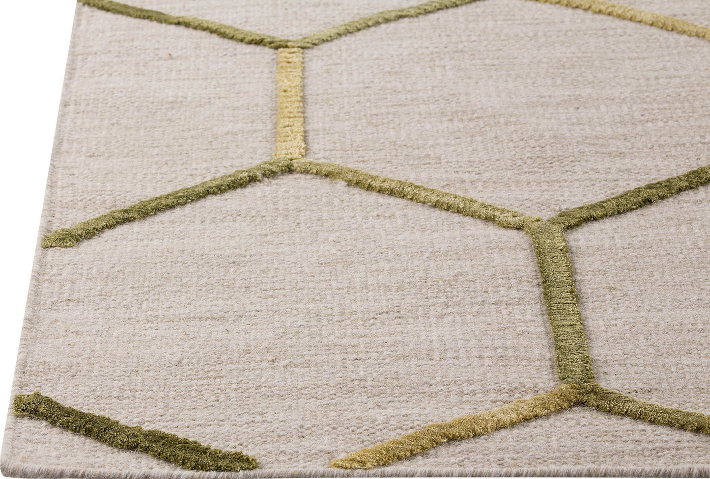 Hand Woven High-Low Geometric Kea Khema2 Green/Gold Area Rug Carpet