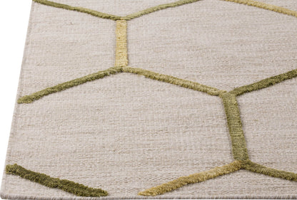 Hand Woven High-Low Geometric Kea Khema2 Green/Gold Area Rug Carpet