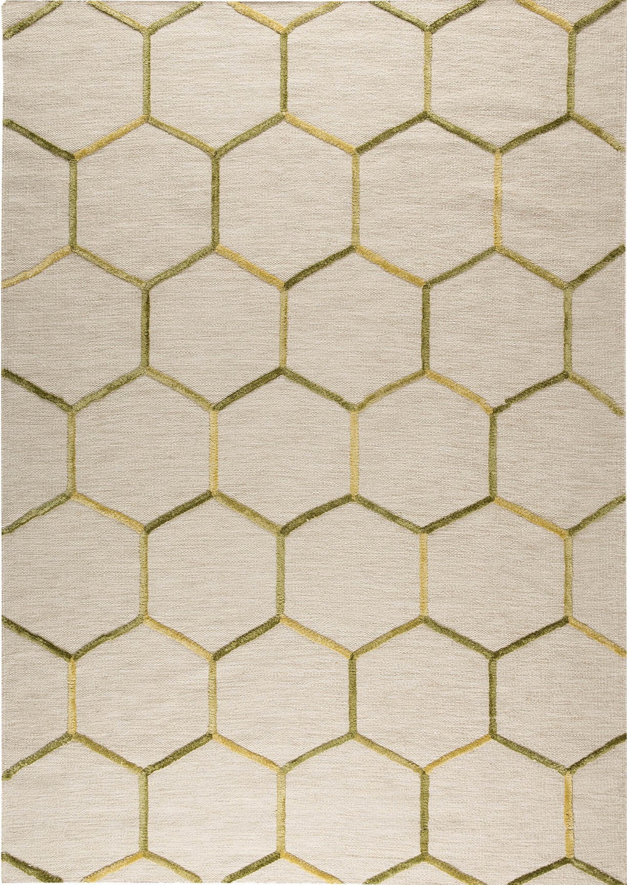 Hand Woven High-Low Geometric Kea Khema2 Green/Gold Area Rug Carpet