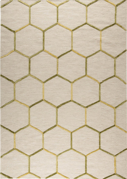 Hand Woven High-Low Geometric Kea Khema2 Green/Gold Area Rug Carpet