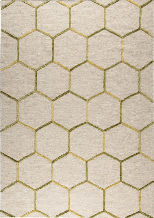 Hand Woven High-Low Geometric Kea Khema2 Green/Gold Area Rug Carpet